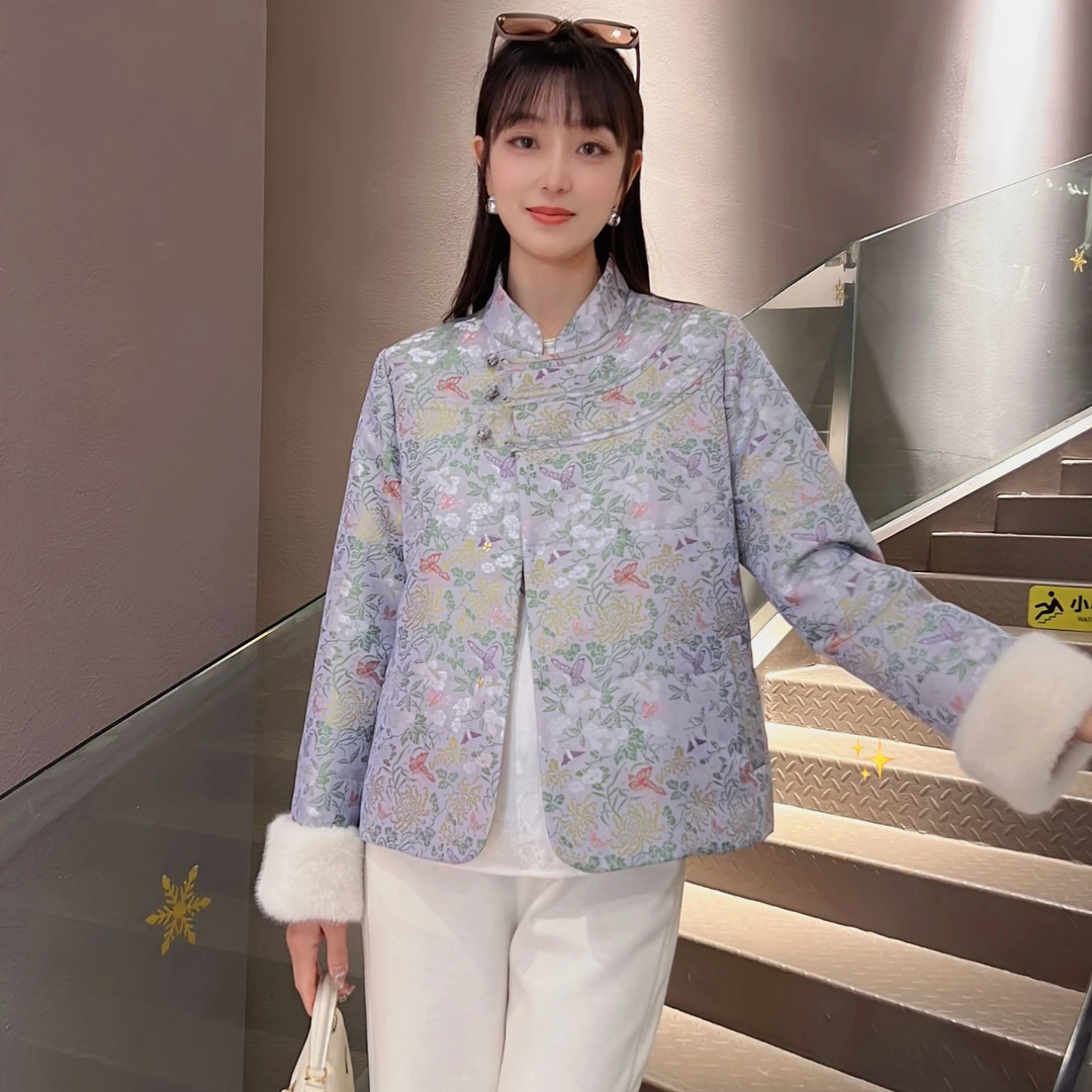 《ELFBOX》《蝶恋花语》冬季加厚夹棉修身气质显瘦新中式高级外套3324