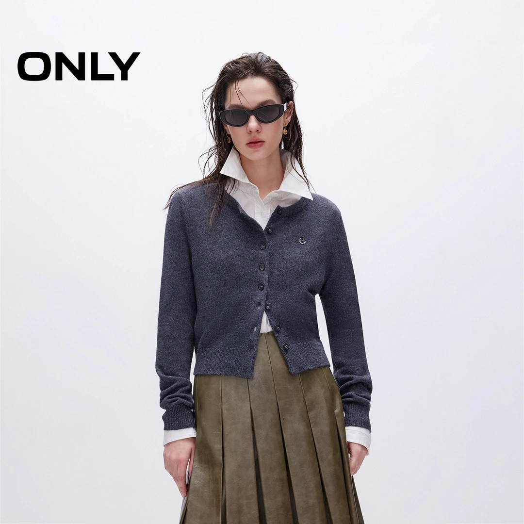 ONLY秋季舒适圆领短款开衫针织衫女酷飒风女装高级感|12513B020