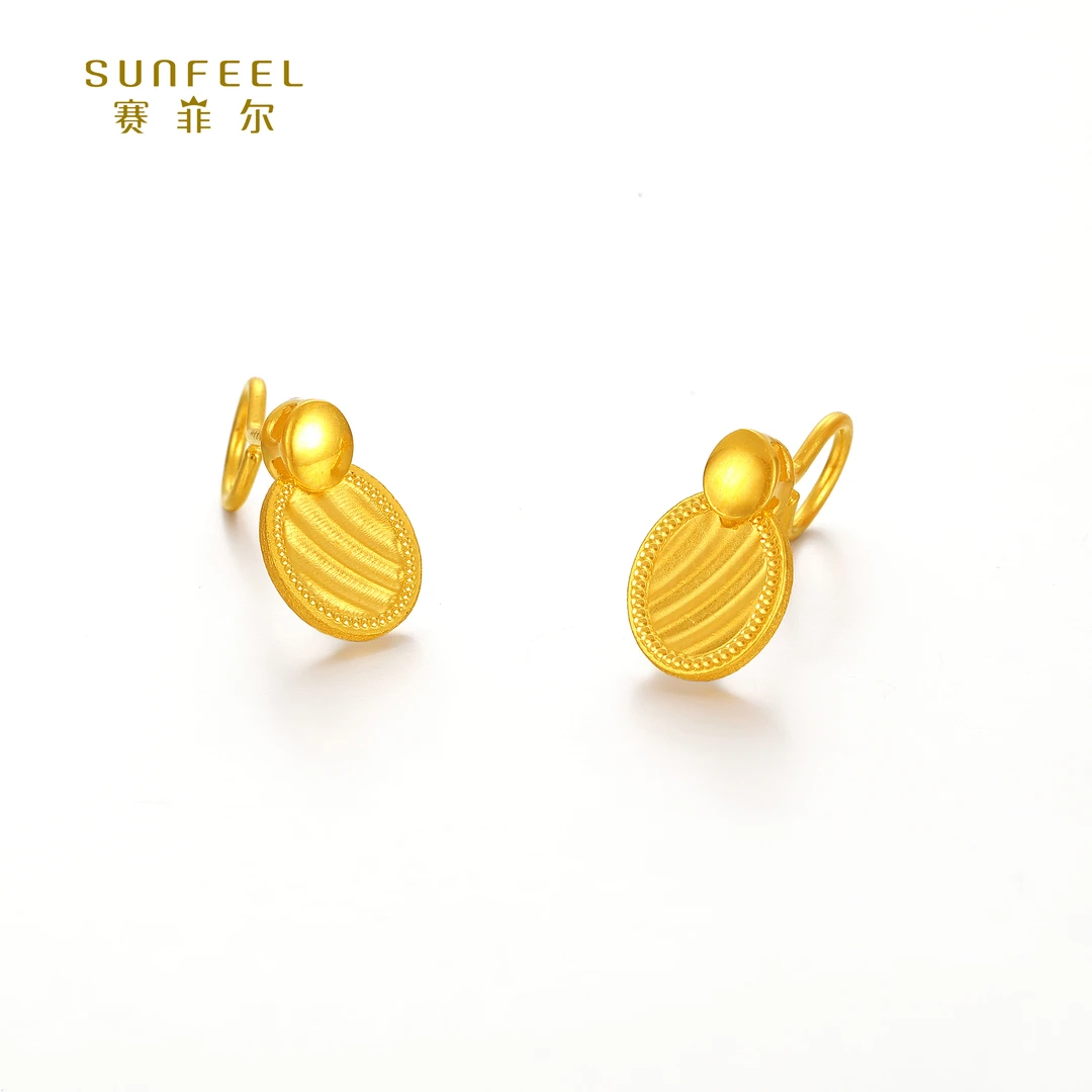 SUNFEEL/赛菲尔【十三店】足金艺术波浪纹圆形耳钉 HR59010771