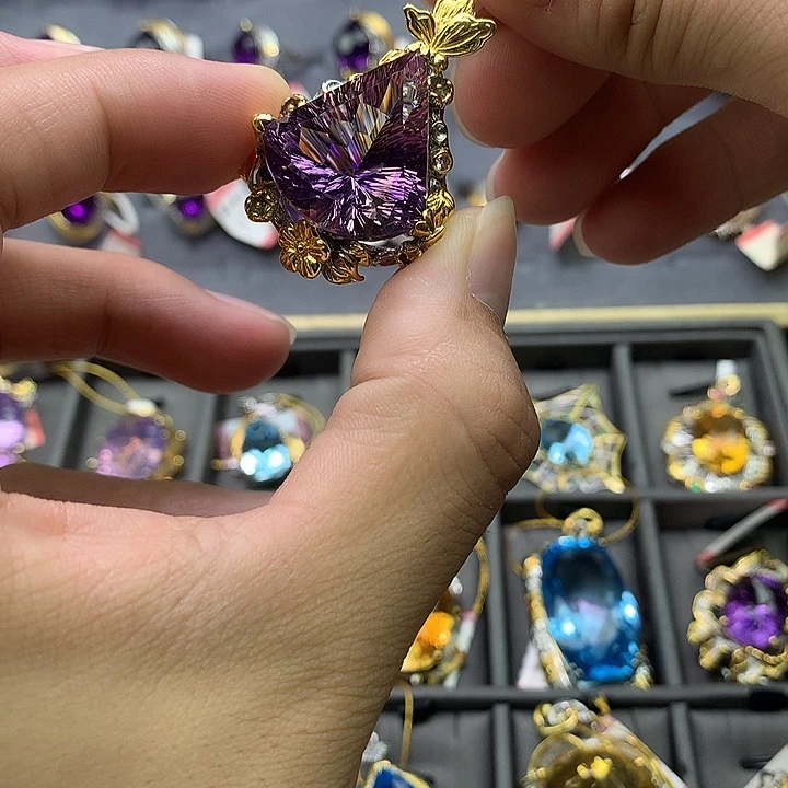 吊坠(不含链)银S925镀金镶嵌水晶