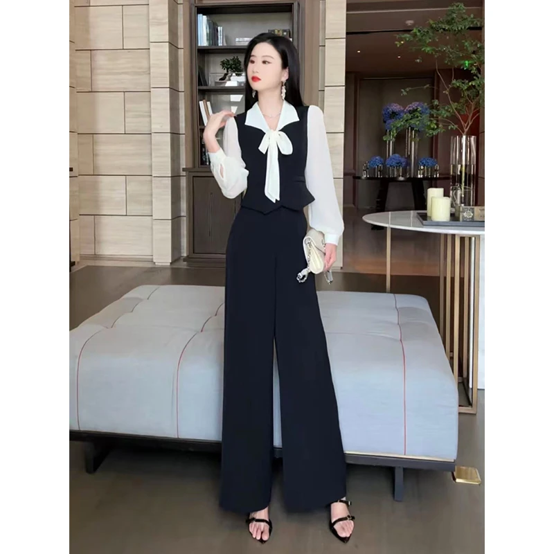 GOOUNYA/格润雅2025新款时尚套装气质上衣垂感阔腿裤显瘦两件套女