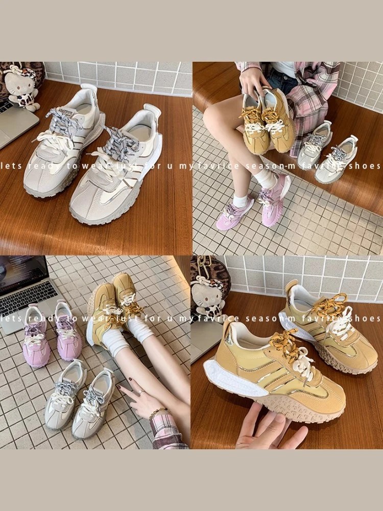 复古老爹鞋女百搭透气不闷脚女鞋轻便软底超轻拼色阿甘德训鞋