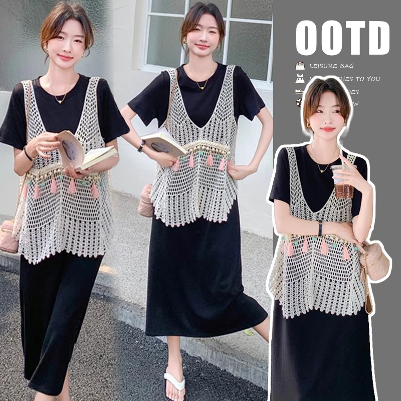 大码女装2025夏季新款民族风罩衫宽松休闲气质百搭针织打底连衣裙