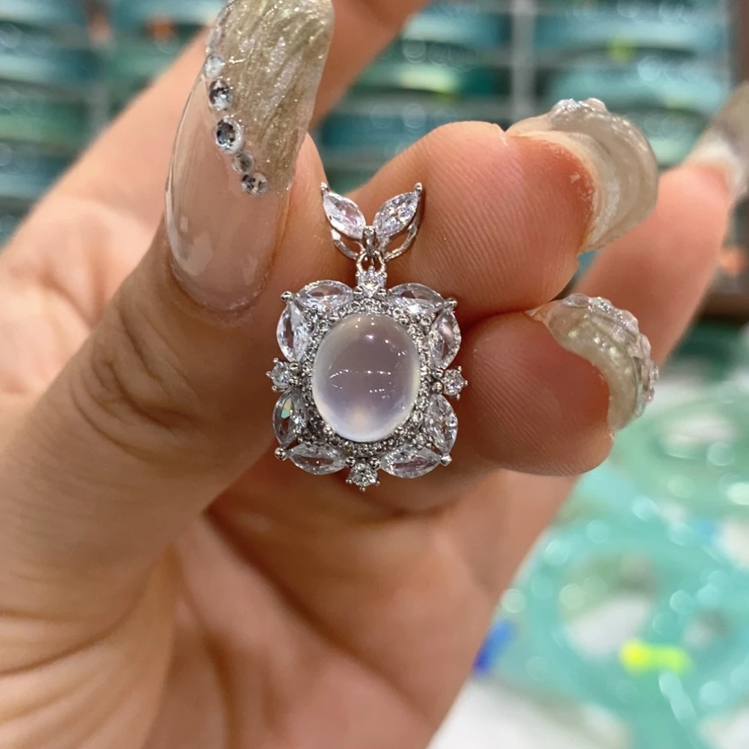 蛇纹石玉银S925镶嵌颈饰