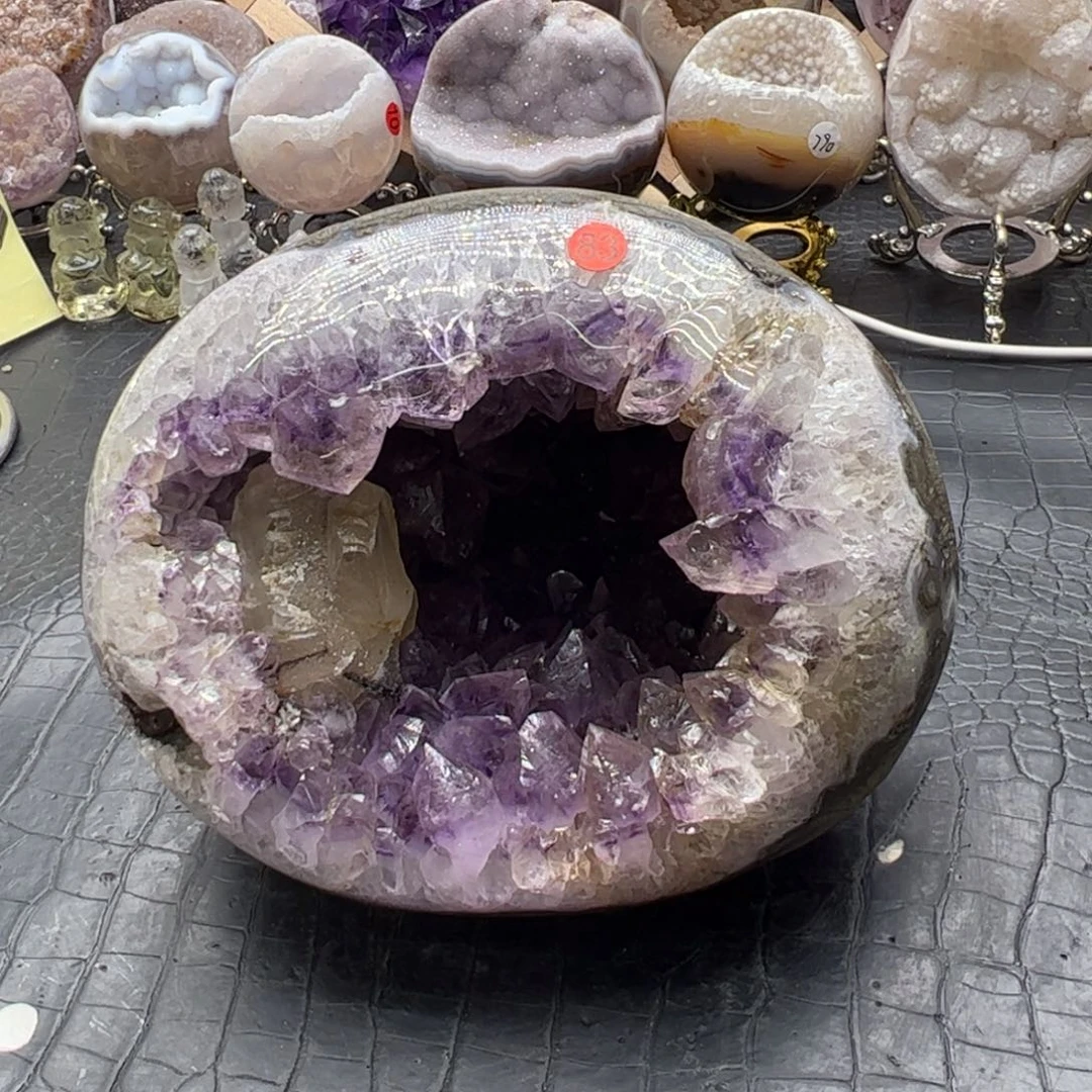 珠宝半成品未镶嵌水晶紫水大牙方解晶洞83