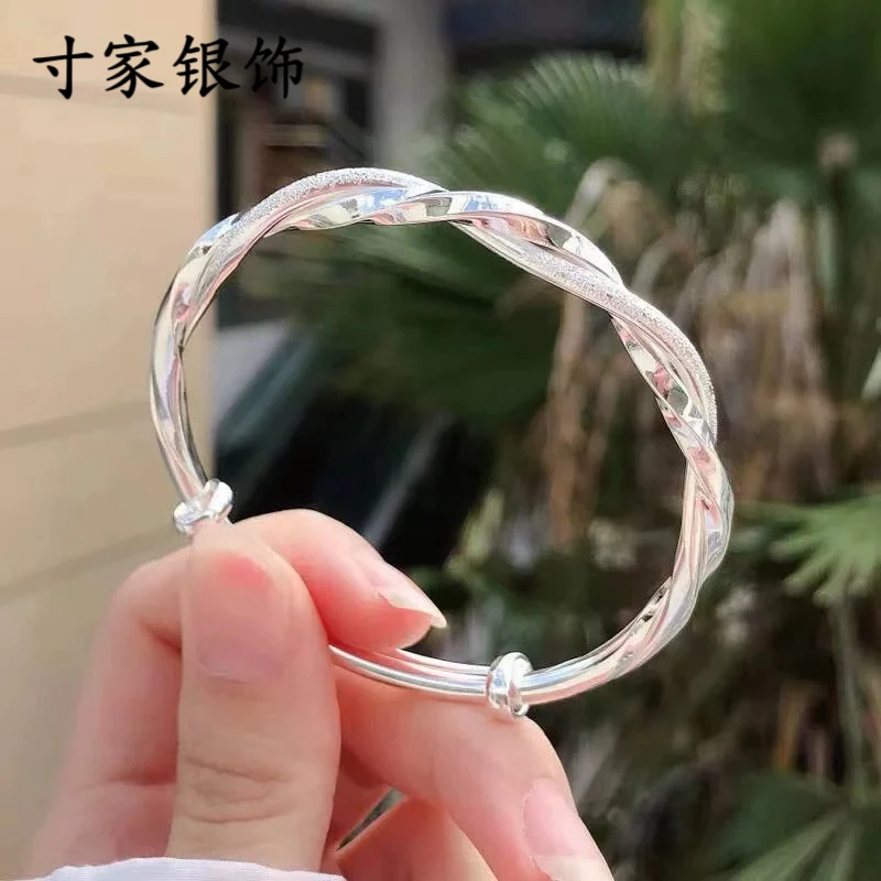 足银银制品 足银9999推拉莫比乌斯镯子 寸家银饰雪花银专卖