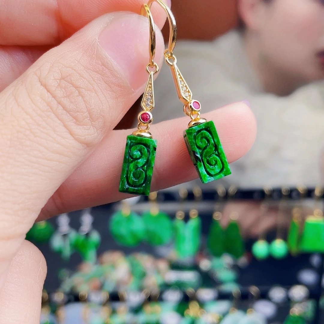 翡翠银S925镶嵌耳饰饰品