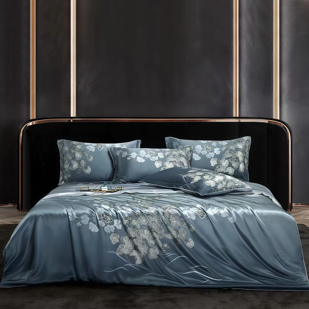 三生有幸16姆米100%桑蚕丝真丝轻奢丝滑素绉缎印花凉感四件套