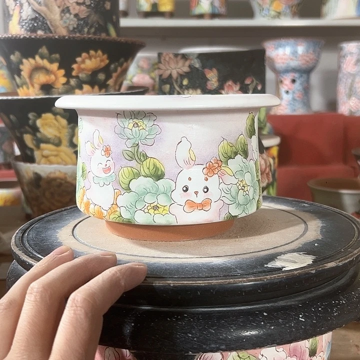 景德镇手绘花盆 满38包邮