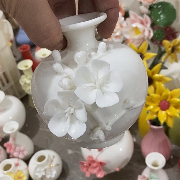瓷片纯手工陶瓷花摆件1瑕