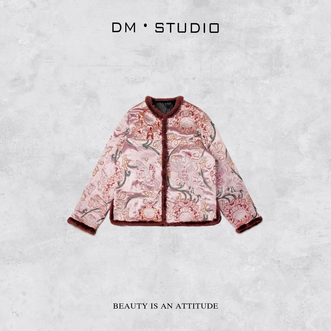 DEDM-DM•STUDIO/新中式国风静奢刺绣水貂毛边醋酸外套（991959）