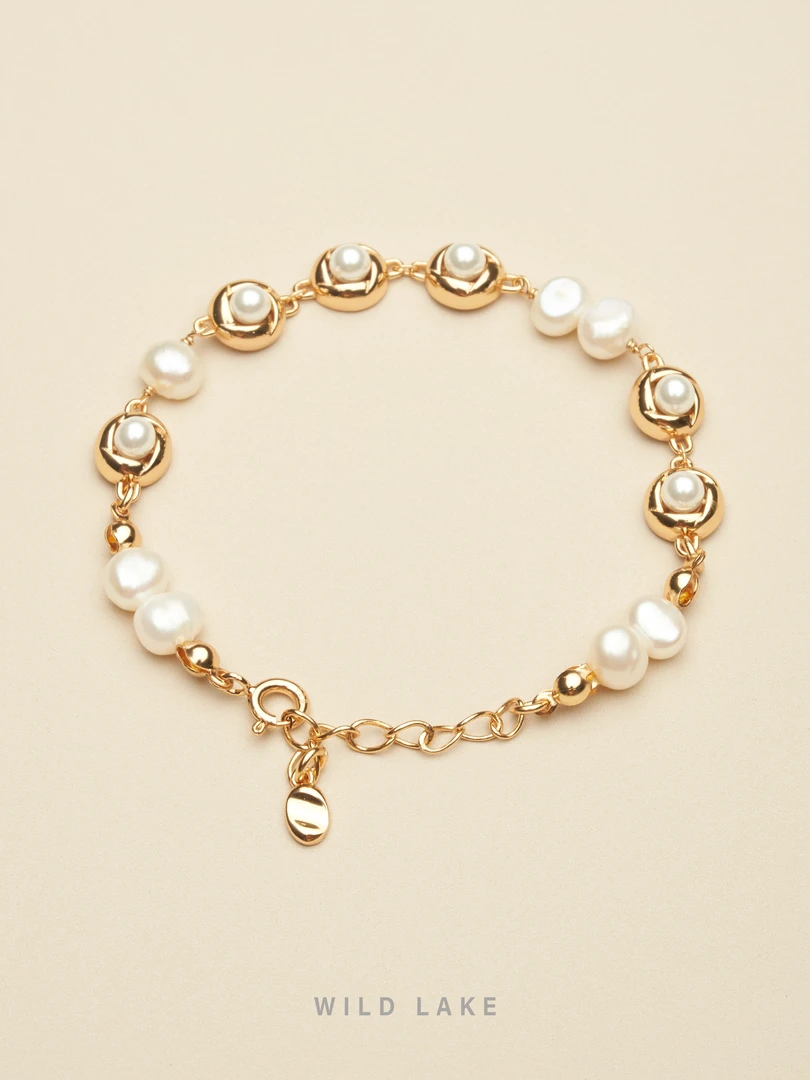 925银仿珍珠手链 珍珠银手链|通体S925银|镀18K金|精致复古