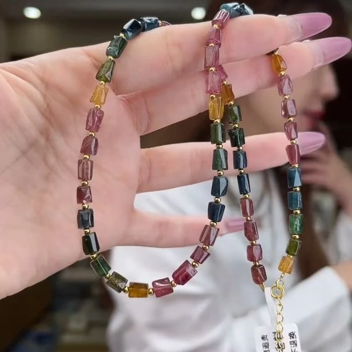 04630519/银S925镶嵌碧玺碧玺方糖项链多样性发货