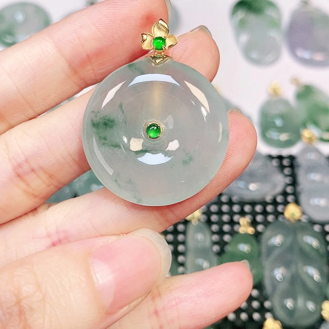 翡翠18K金镶嵌吊坠(不含链)