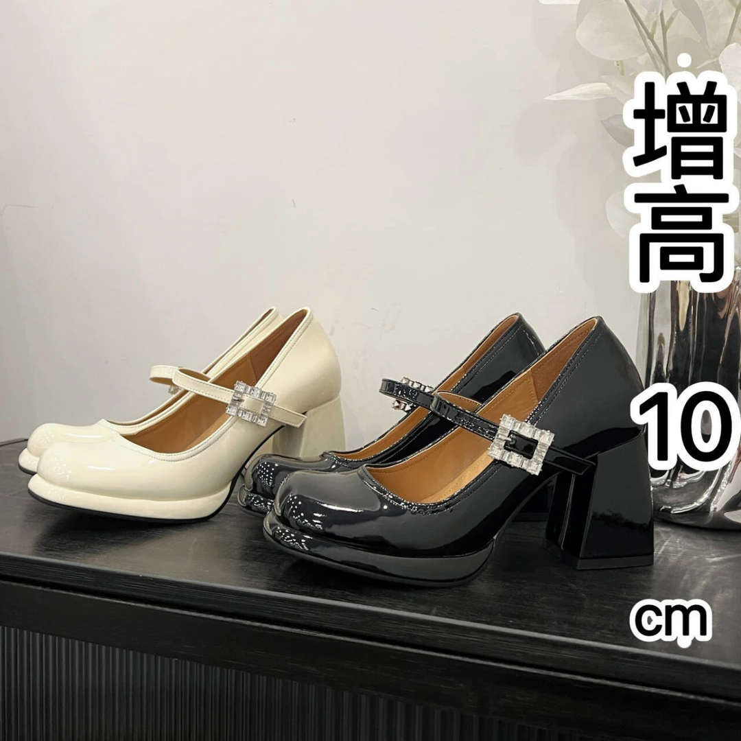 仙女风一字带水钻玛丽珍鞋2025春季新款百搭粗跟高跟鞋漆皮单鞋女
