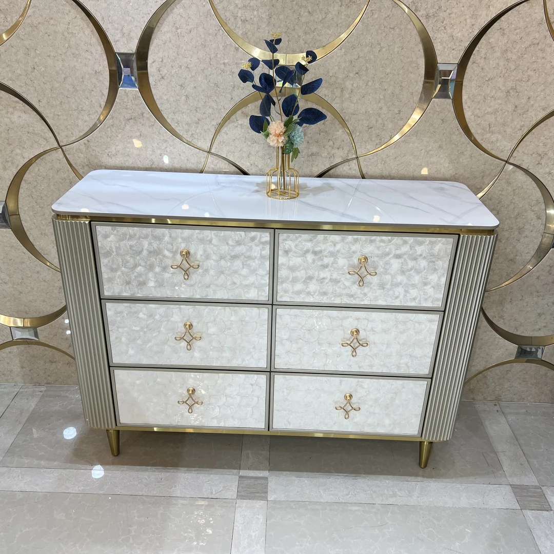 意式轻奢深海贝壳岩板斗柜简约现代客厅卧室玄关柜餐边柜抽屉收纳