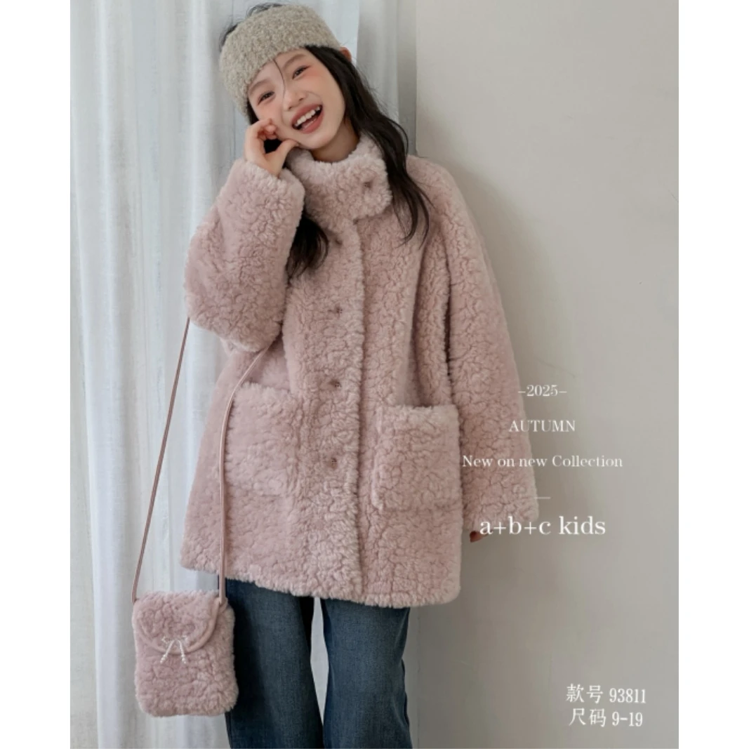 【加厚！配包】女童装儿童中大童纯色大衣冬季保暖外套棉服