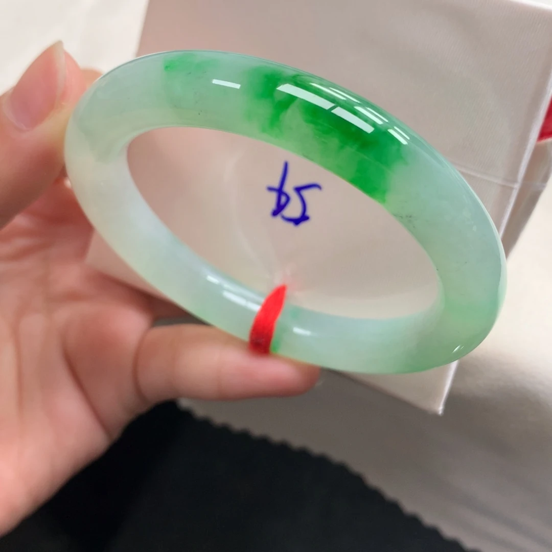 翡翠未镶嵌手镯22号54圆条辣色点翠