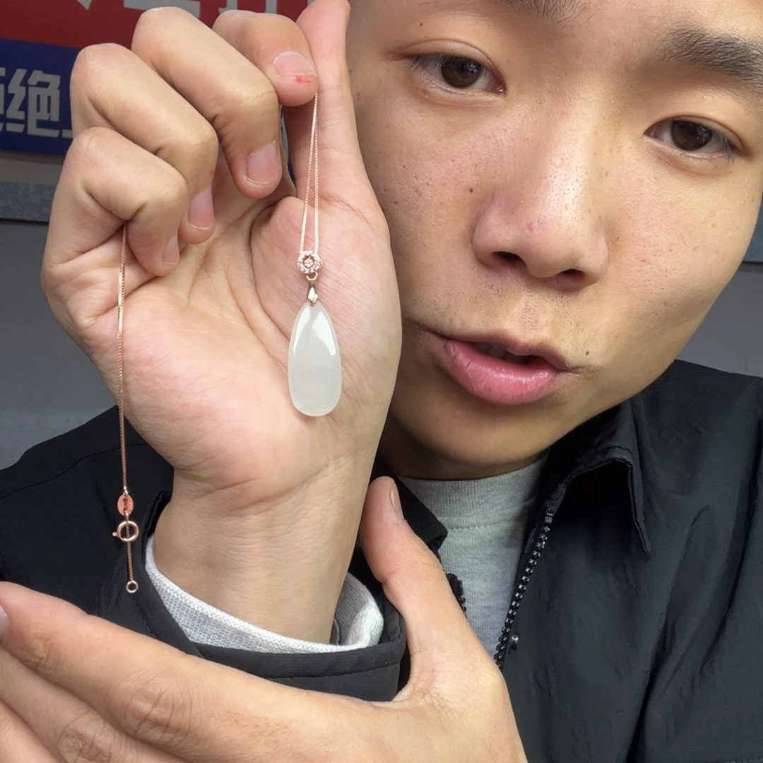 和田玉颈饰银S925镶嵌多样性手工水滴带链子