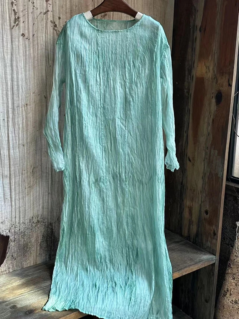 NatureDye 【美侖美奂】GL252907原创设计植物染褶皱连衣裙