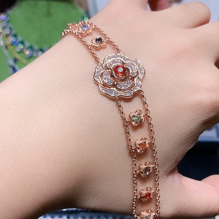 手链彩色蓝宝石银S925镶嵌