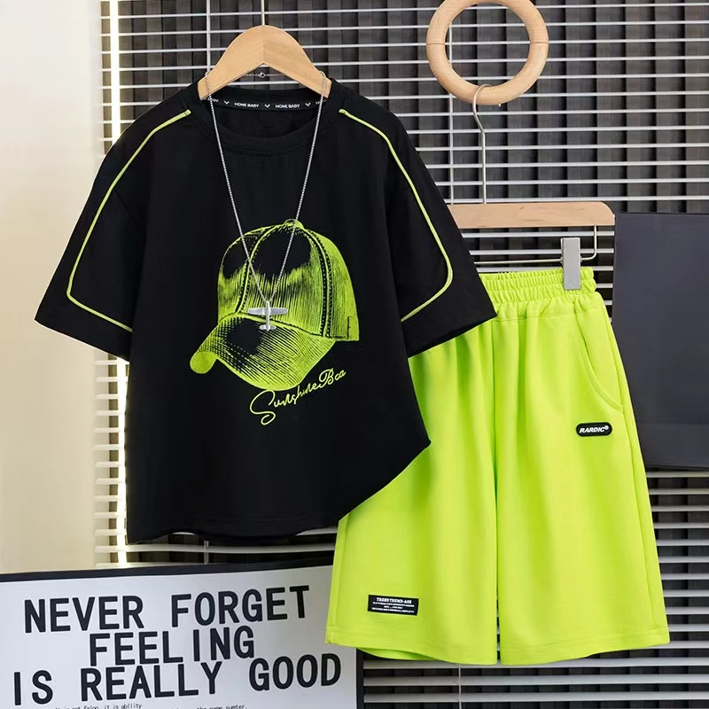 男童夏季清新舒适透气套装2025中大童夏装时尚运动潮酷两件套童装