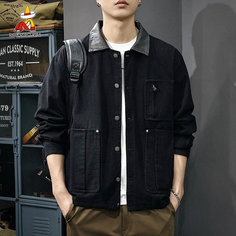 Mexican/稻草人秋季重磅纯棉工装夹克男款美式户外猎装长袖外套潮