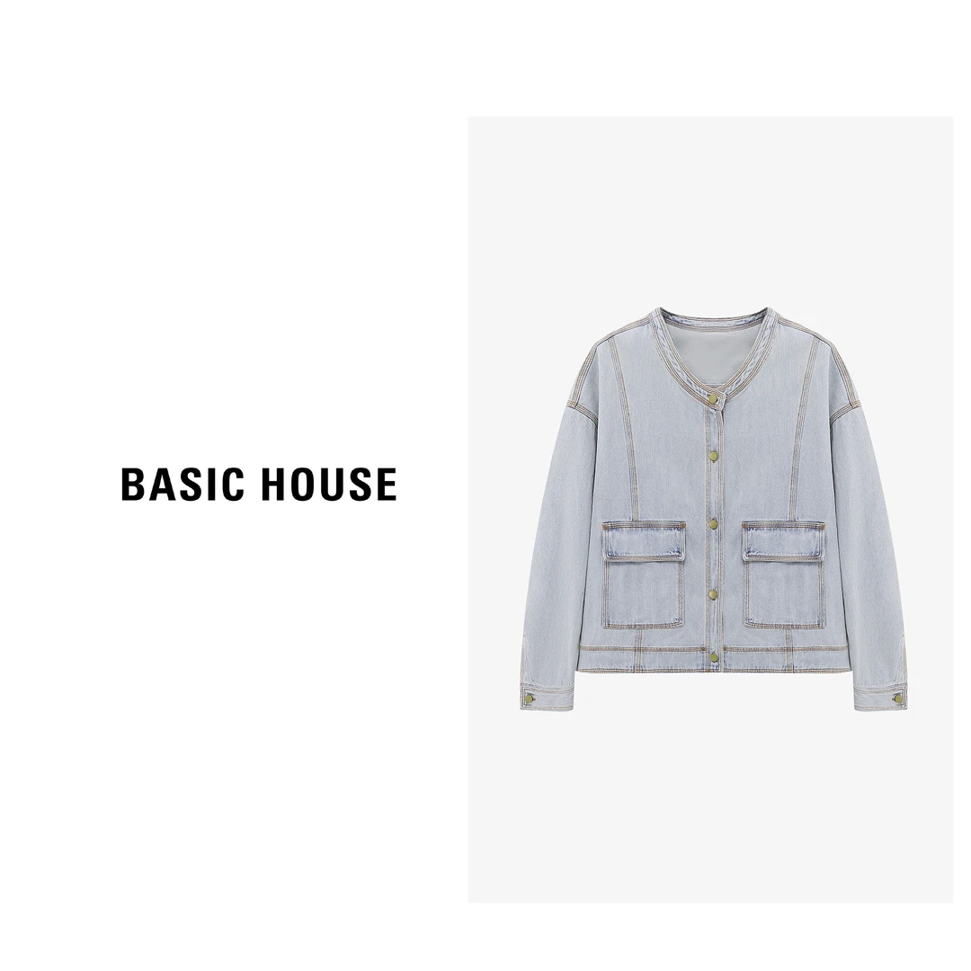 Basic House/百家好外套纯欲老钱风女装休闲牛仔夹克-B0625H5B652