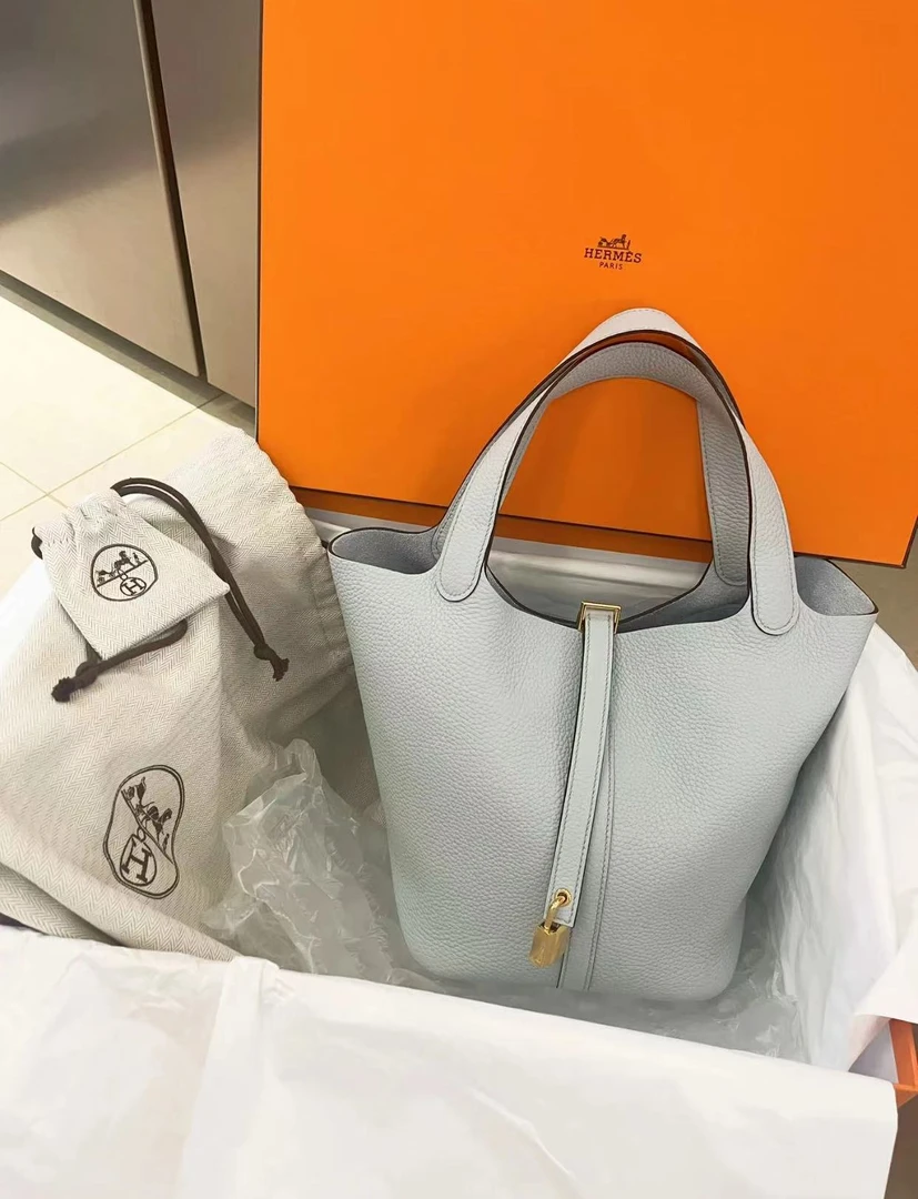 99新 Hermes/爱马仕 展会外场 圣杯蓝金扣18菜篮子包