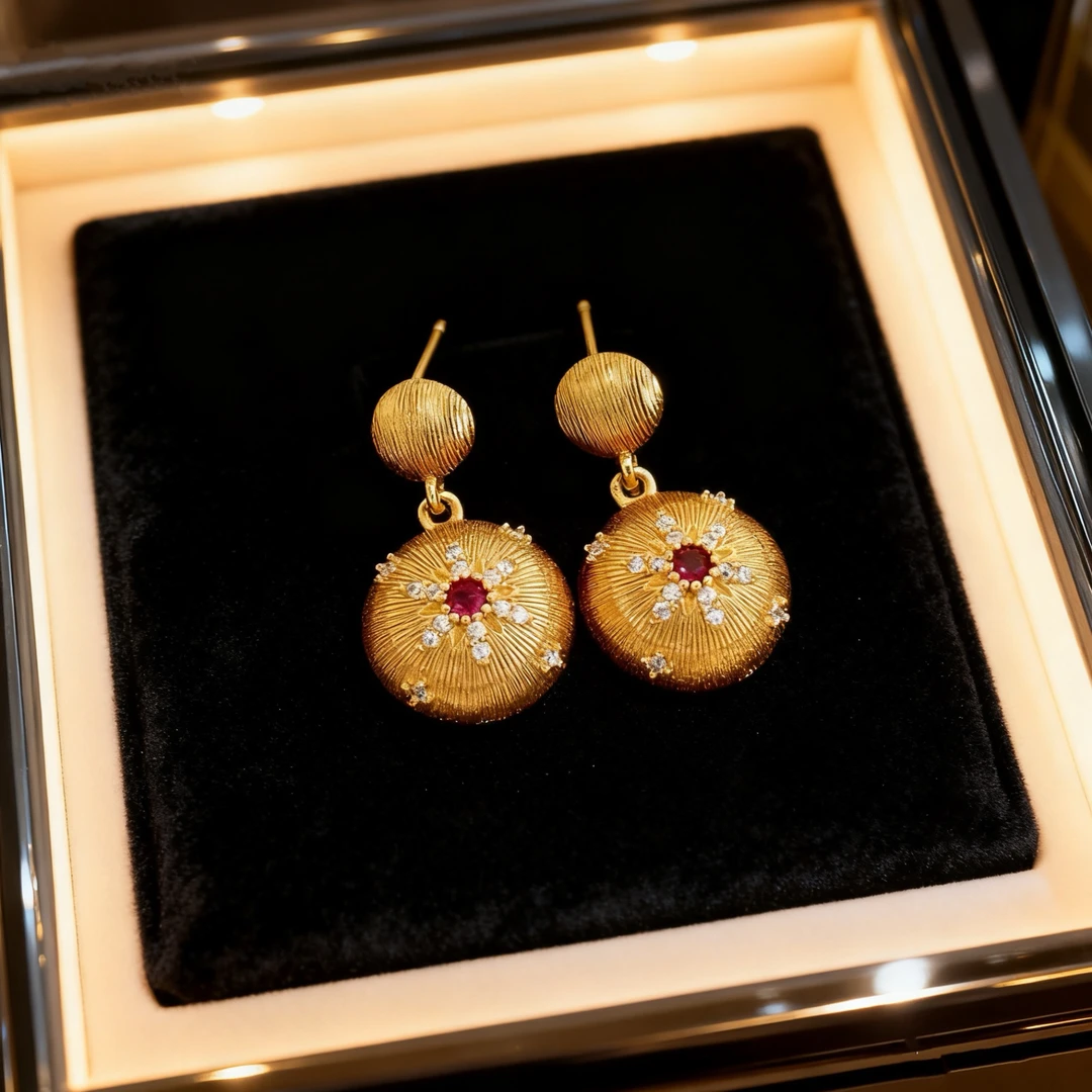 铜合金合成锆石耳饰 【太阳女神】气质优雅灵动百搭罗盘耳环 E1-036