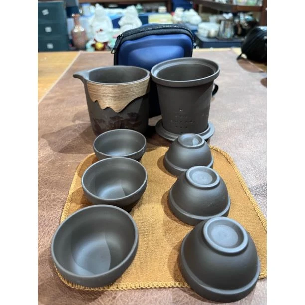 479紫砂凤凰图案一壶六杯旅行茶具
