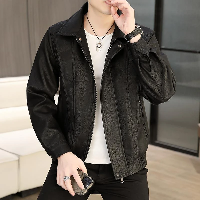 春秋季机车皮夹克男士覆古痞帅拉炼皮衣防风朋克风休闲外套男潮流