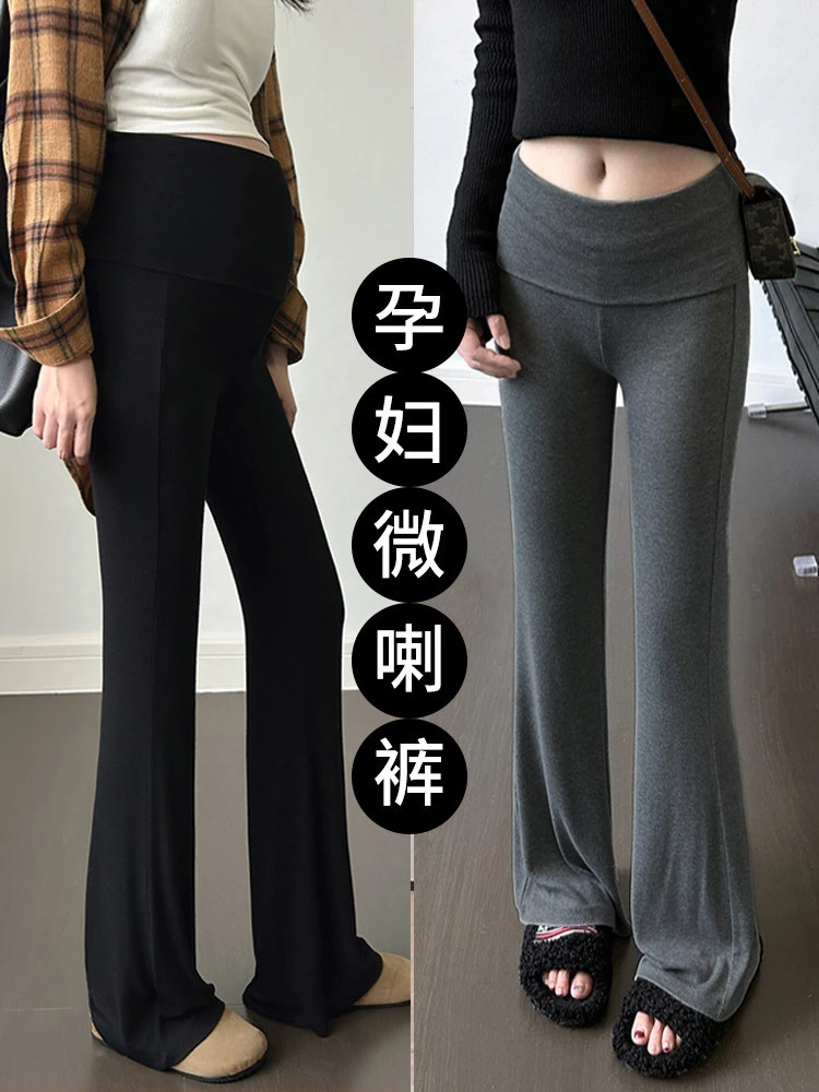 孕妇裤子春秋季外穿时尚孕妇装喇叭裤托腹微喇长裤不勒肚子打底裤