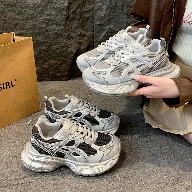 老爹鞋女款2025夏季新款小个子厚底增高显脚小网面透气休闲运动鞋