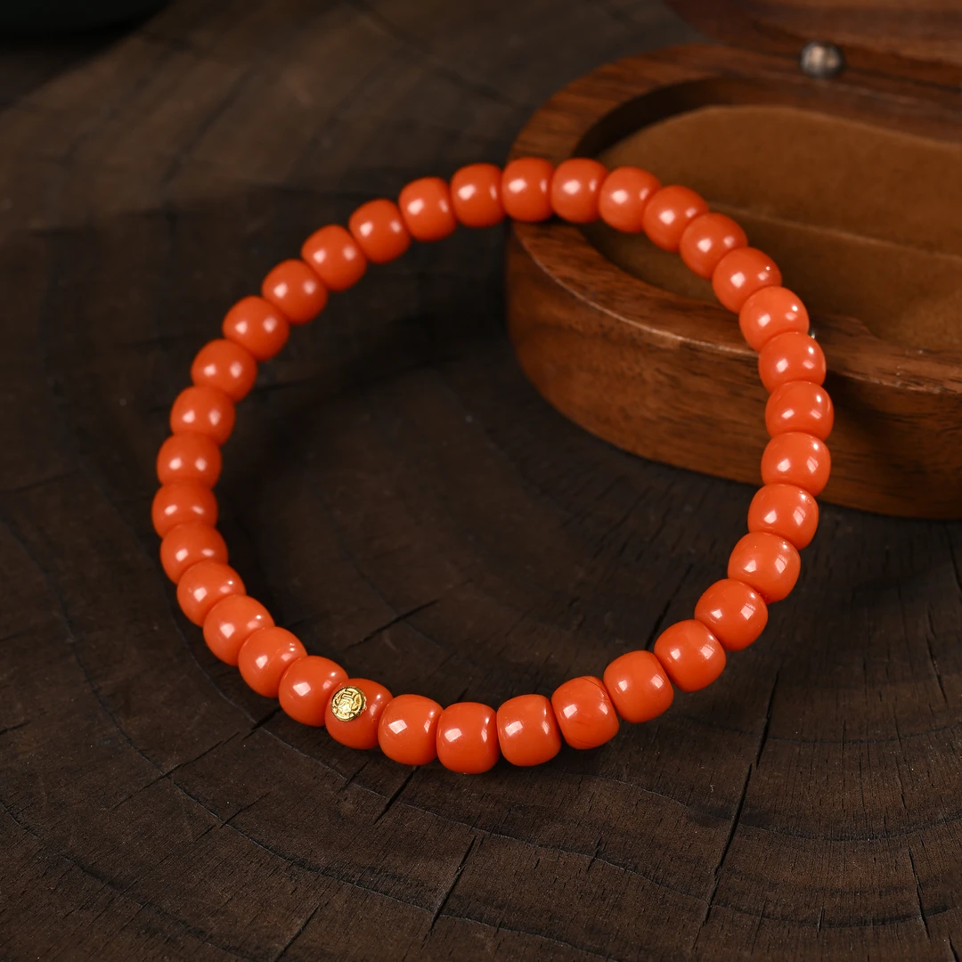 【熊总夫妇】金标级·保山精工老型18k单圈南红手串-约6mm