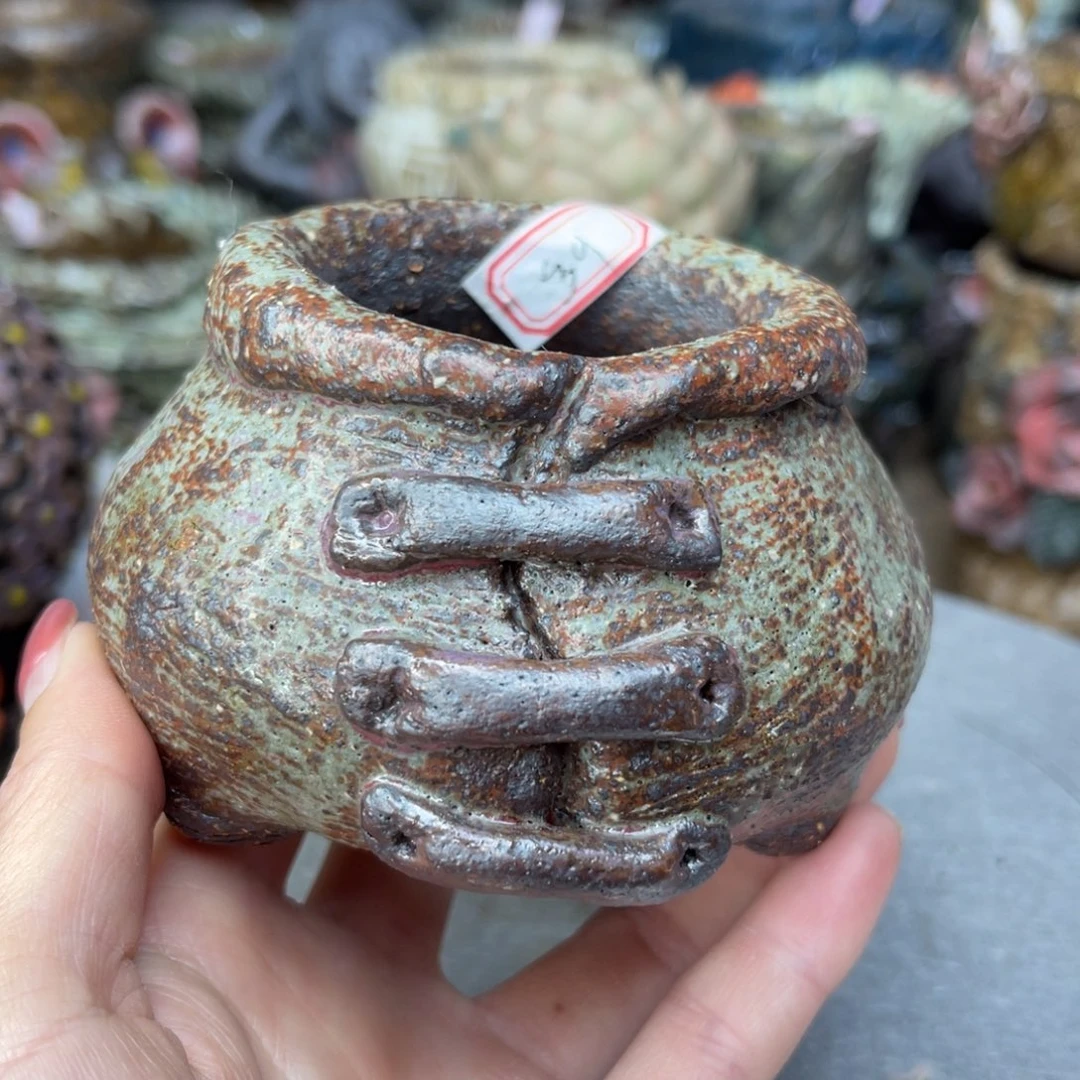红陶粗砂陶手工花盆