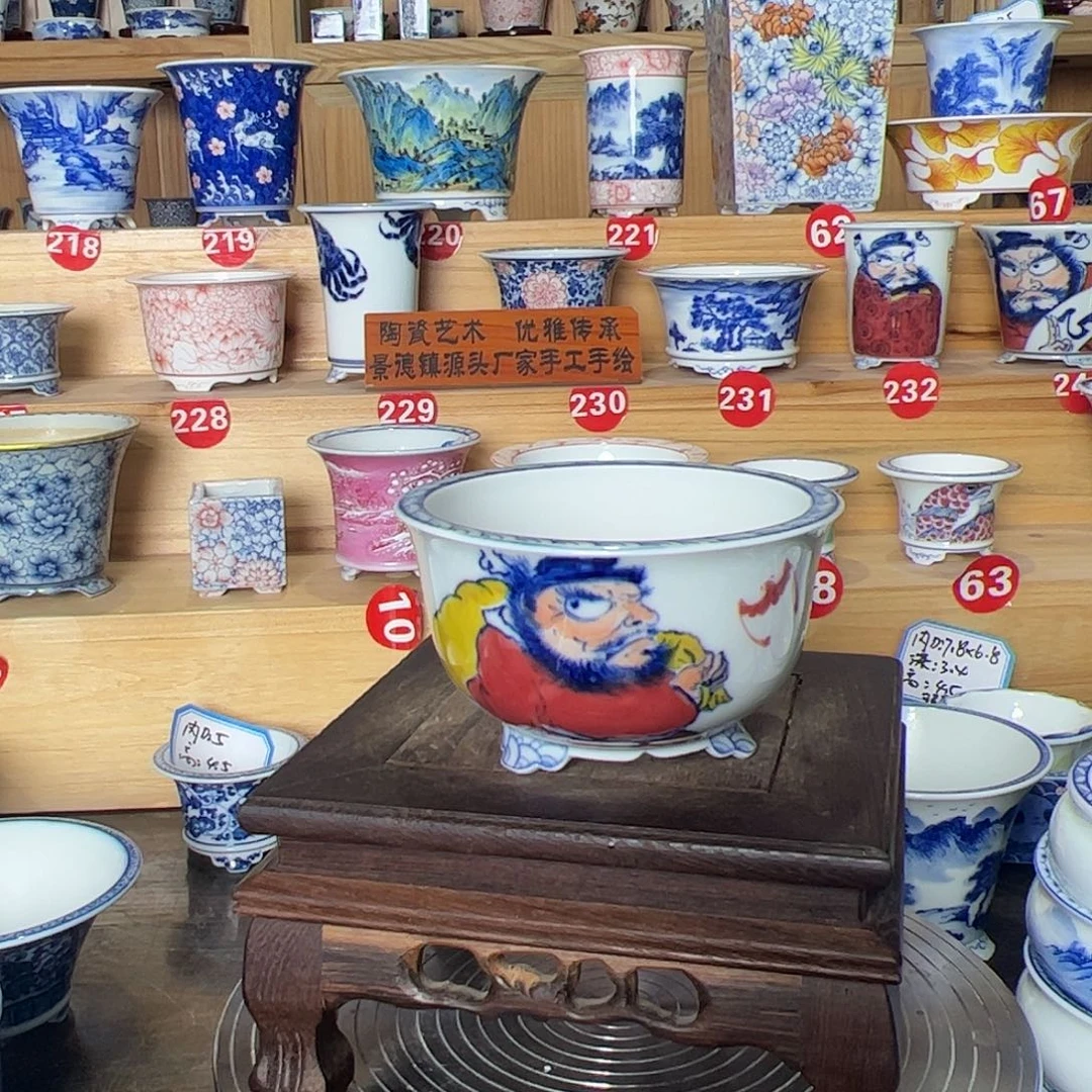 墨奈手绘陶瓷花盆内口8.3高6