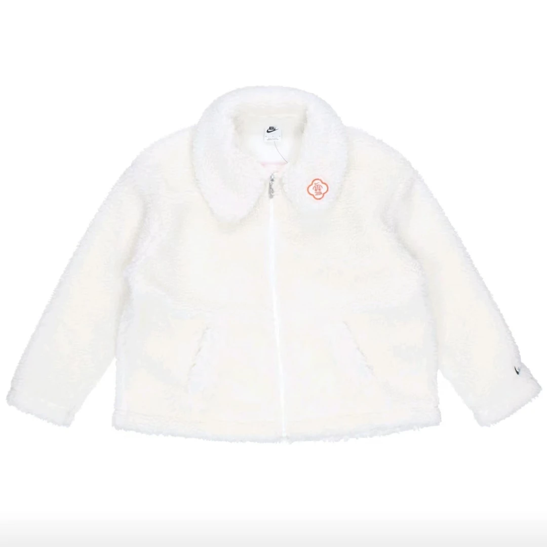 Nike 仿羊羔绒纯色翻领夹克 女款 帆白色DQ5366-133