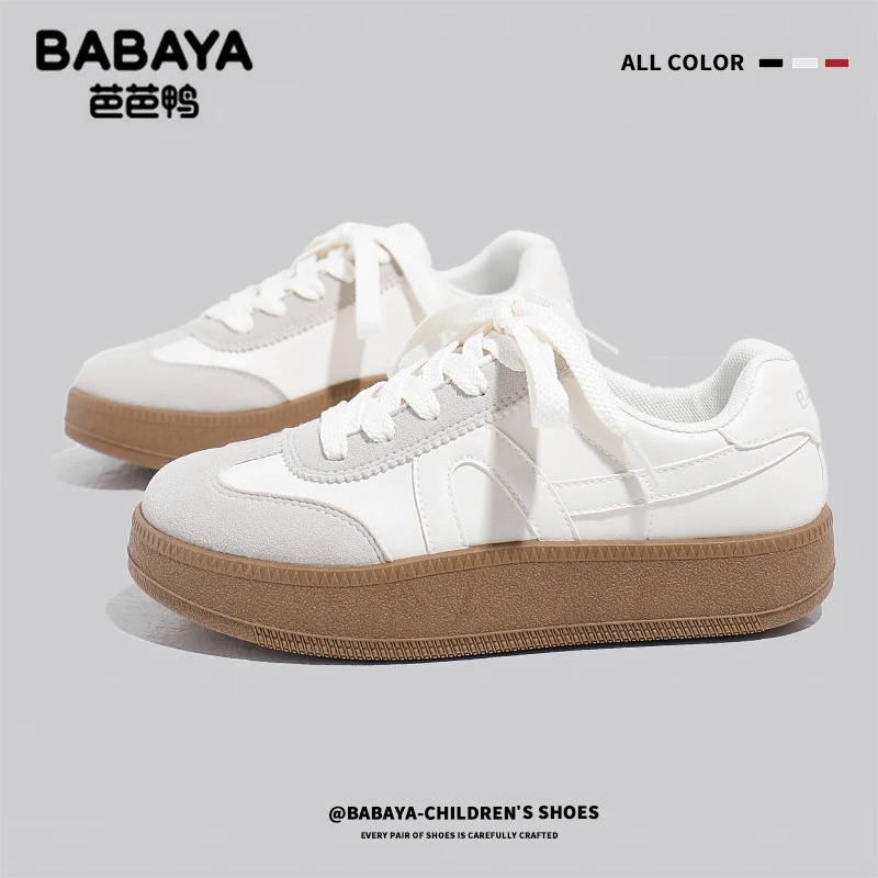 芭芭鸭休闲女士板鞋2025潮流百搭德训鞋秋季新款运动阿甘小白鞋