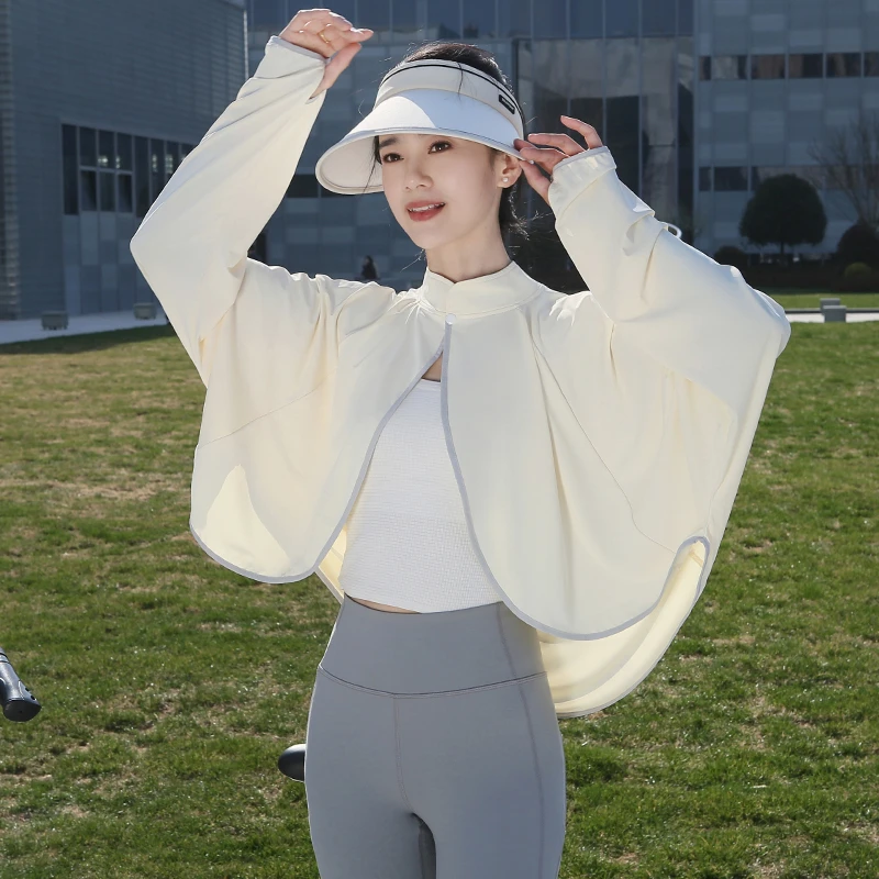 防晒披肩夏季女士立领长袖防紫外线开车骑行户外轻薄遮阳防晒服薄