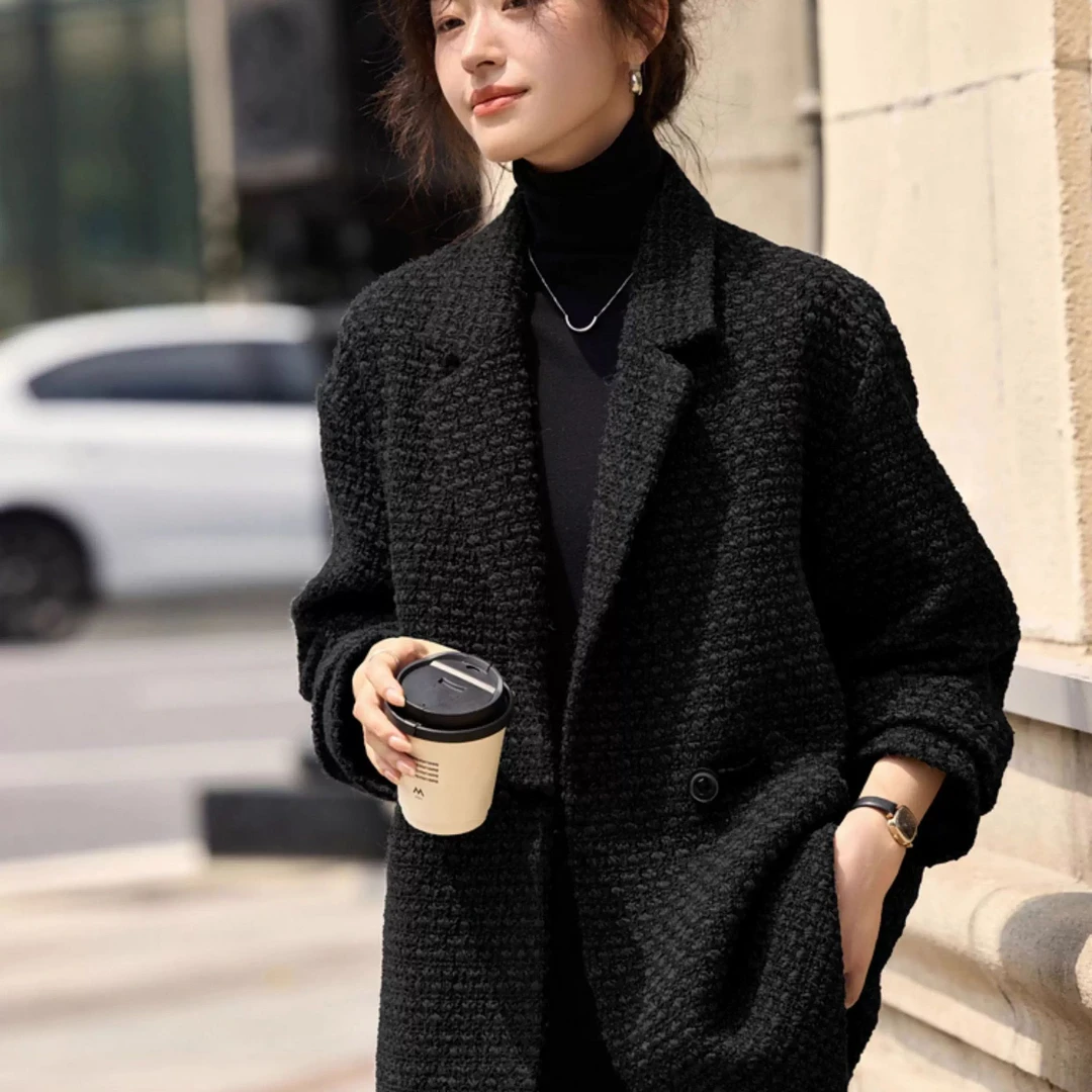 通勤廓形小香风外套大衣2025冬季新款气质百搭中长款大衣爆款外搭