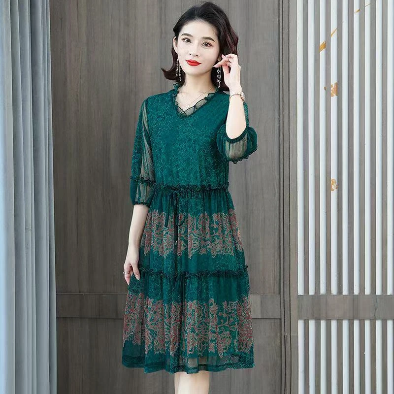 9829-妈妈装夏季时尚休闲遮肉显瘦舒适气质连衣裙【货位A仓】