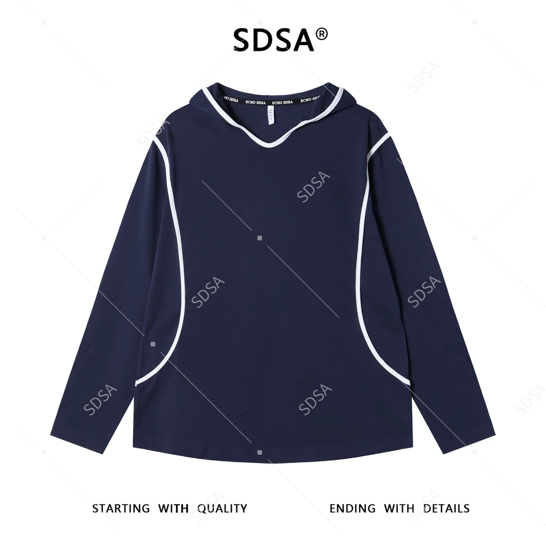 SDSA男士秋冬新款痞帅男装潮牌简约撞色织带连帽卫衣百搭时尚上衣