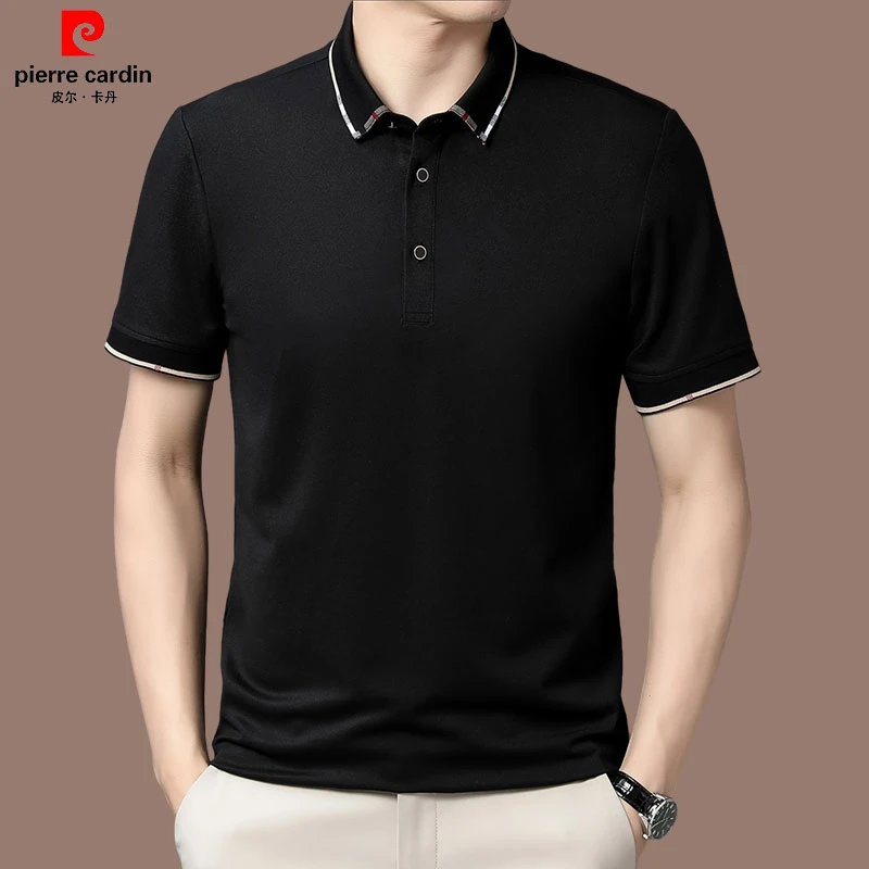 【皮尔卡丹正品大牌】桑蚕丝翻领t恤男短袖高档无痕男士polo衫潮