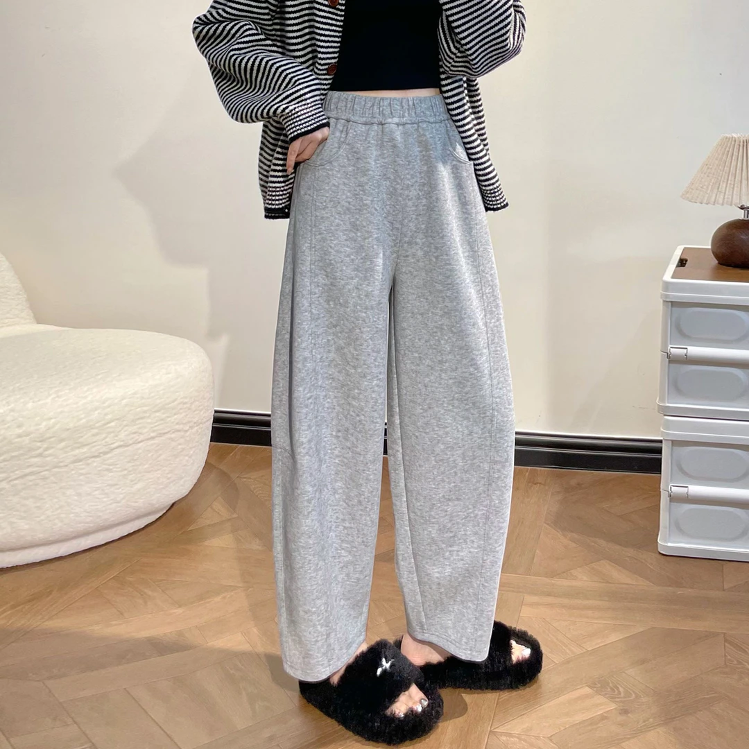 2025新款春秋冬季灰色气球裤女弯刀运动阔腿加绒今年流行梧桐裤子