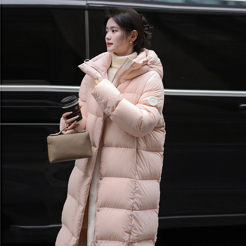 羽绒服女高端2025时尚中长款连帽加厚袖标保暖泡芙情侣防寒百搭
