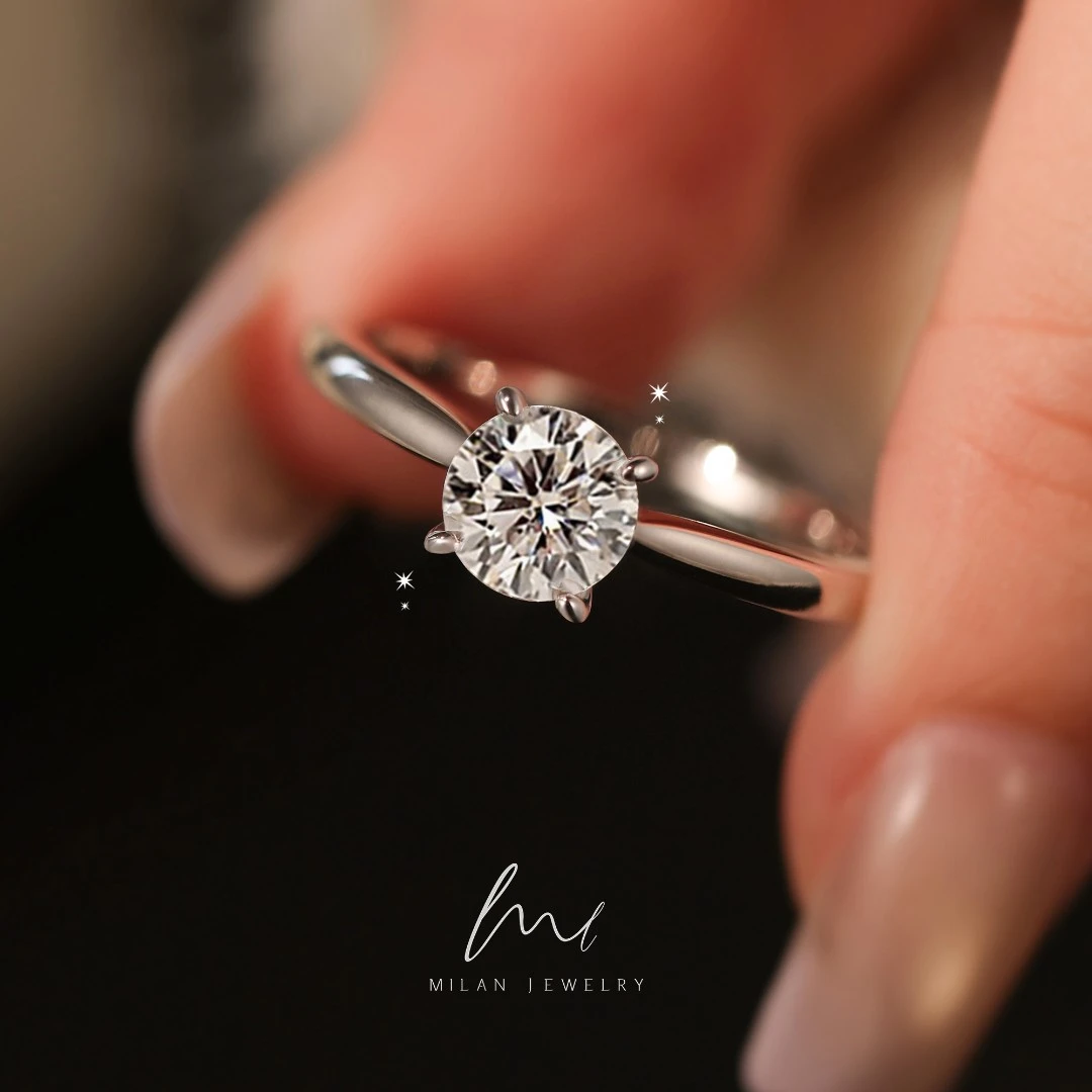 秘蓝 925银莫桑石戒指 心恒戒指/经典设计高级感四爪钻戒求结婚戒