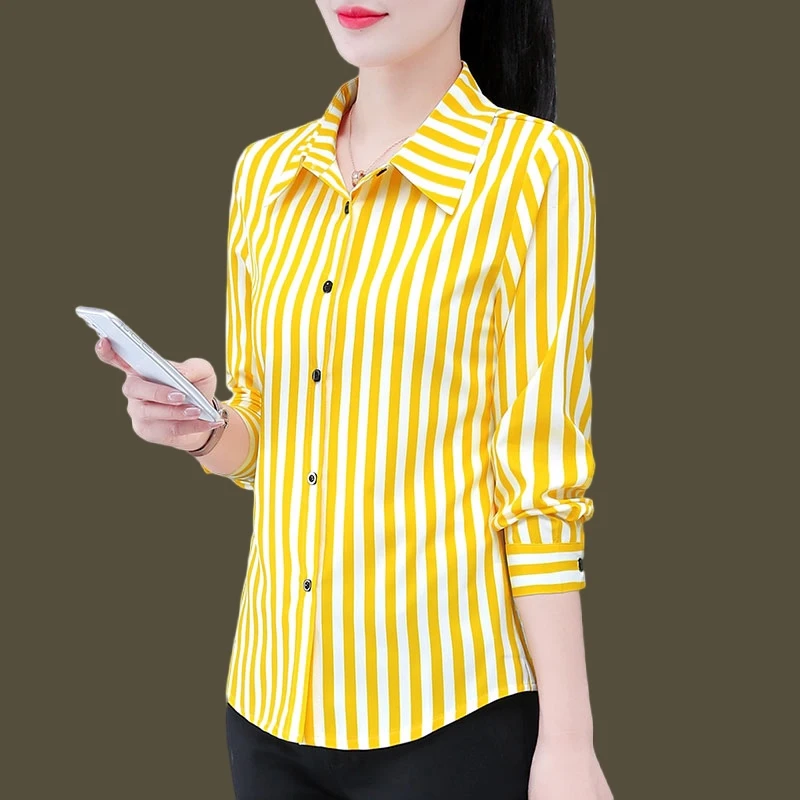 雪纺条纹长袖衬衫女士韩版春秋衬衣中年妈妈气质洋气百搭打底衫