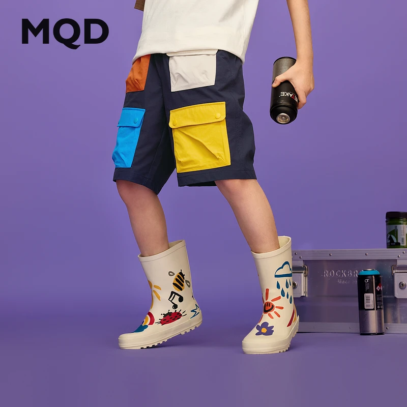 MQD童装25夏季新品学院风潮酷穿搭色块拼接休闲裤五分裤9652W1562