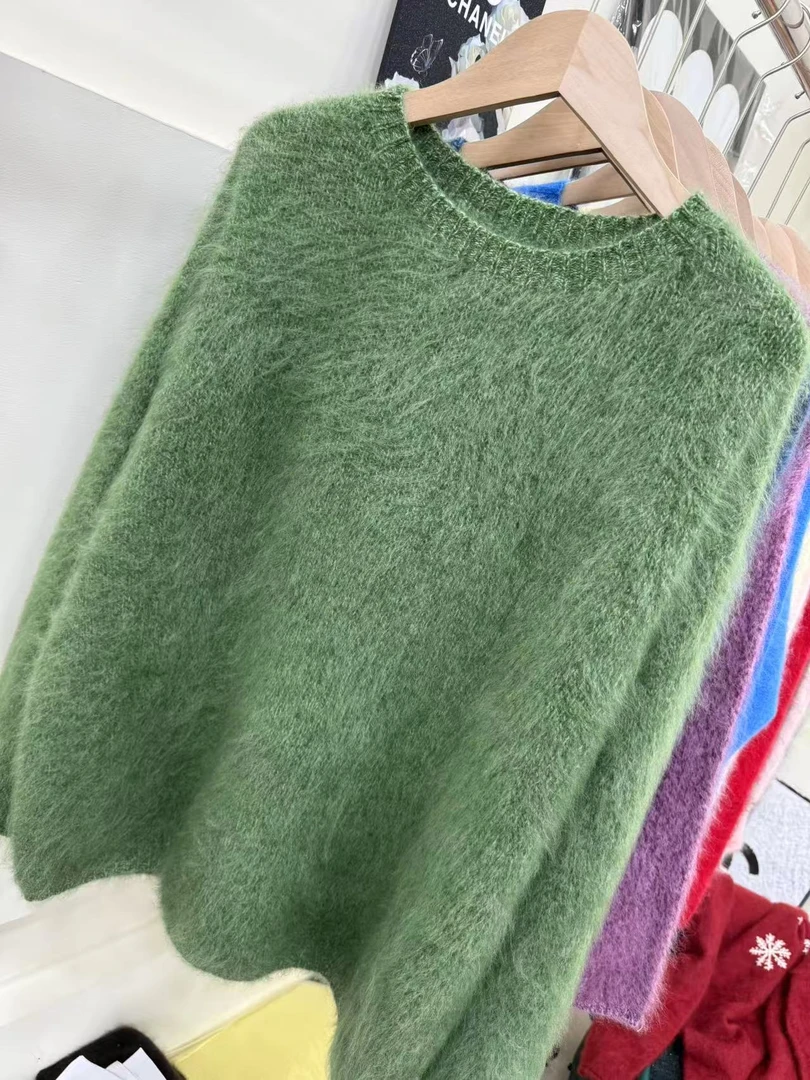 沐沐家【织梦】无缝一体高级百搭新款花纱拉绒毛衣